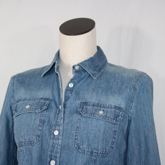 Talbots Denim Button Up Long Sleeve Shirt Size 6p Blue Pockets Collared - Picture 4 of 10